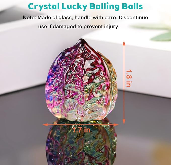 Baoding Balls Hand Massage Set, 1.7in Chinese Healthy Massage Balls Crystal Balls, Spiky Sensory Finger Ring for Hands Therapy, Exercise, and Stress Relief
