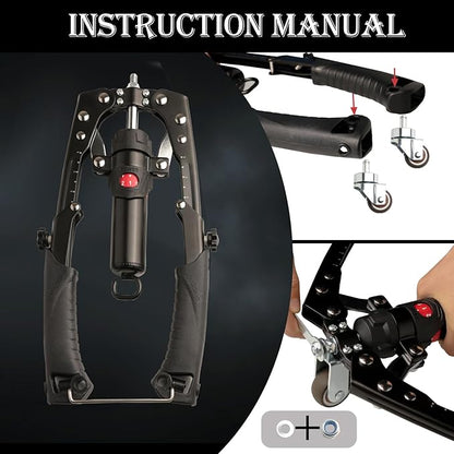 Hydraulic Arm Trainer, Chest Muscle Exerciser with 15-Level Adjustable Resistance & Ab Roller, Portable 5-in-1 Home Gym Equipment for Upper Body Strength Workout