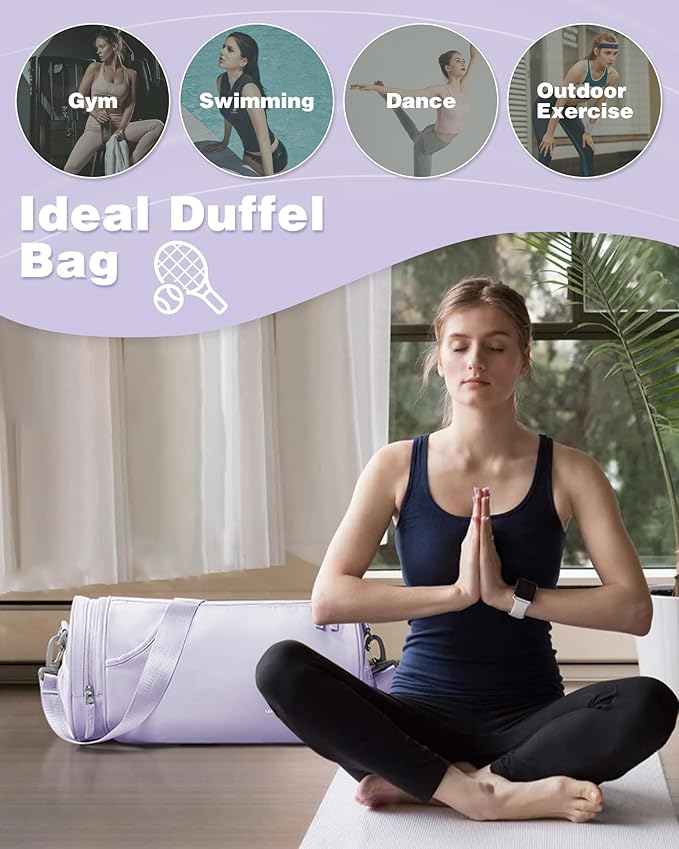 Small Gym Bag for Women,Waterproof Mini Duffle Bag Womens Spotrs Workout Bags Small Travel Duffel Bag with Wet Pocket Carry on Weekender Bags for Dance Swimming,Gym,Yoga,Fitness Purple