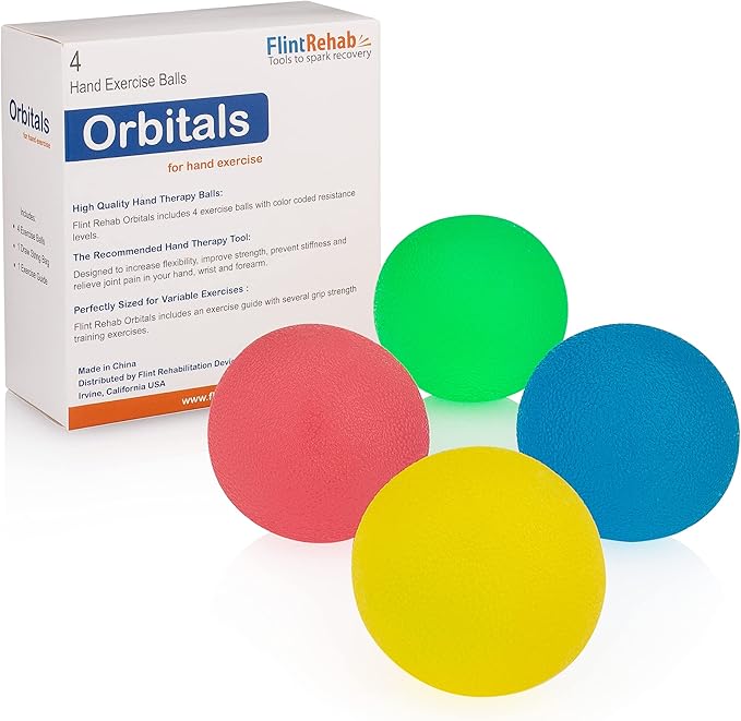 FlintRehab Premium Hand Exercise Balls - Set of 4 for Carpal Tunnel Stress/Pain Relief, Stress Balls for Kids & Adults, Squeeze Balls for Hand Therapy/Arthritis - Hand Squeezers for Strength