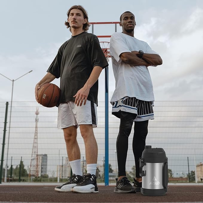 Sports Water Jug - Gallon Water Bottle - Large Insulated Stainless Steel Bottle for Gym, Workouts, Basketball, Football, Soccer - Keep Water Cold for Up To 24 Hours - 128 Ounce (Black)