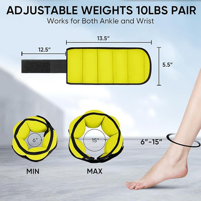 APEXUP 10lbs/Pair Adjustable Ankle Weights for Women and Men, Modularized Leg Weight Straps for Yoga, Walking, Running, Aerobics, Gym, Physical Therapy