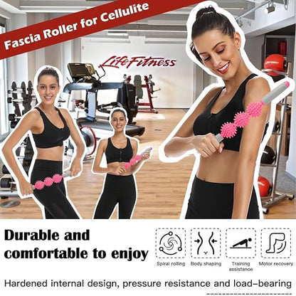 Cellulite Massager, Fascia Blaster for Cellulite, Muscle Roller Stick Lymphatic Drainage Massager for Relif Body Sorness, Trigger Points, Sports Legs, Back Recovery, Rose Red