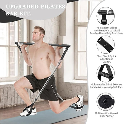 Pilates Bar Kit with Resistance Bands,Pilates Bar with Stackable Bands Workout Equipment for Legs,Hip,Waist and Arm,Exercise Fitness Equipment for Women & Men Home Gym Yoga Pilates