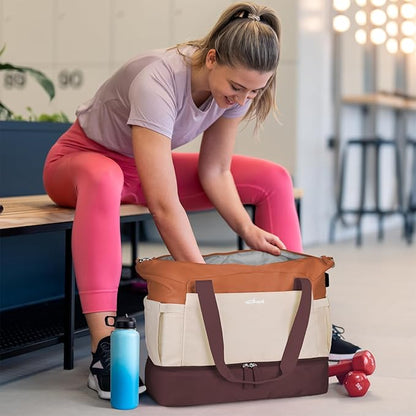 ETRONIK Gym Bag for Women, Personal Item Travel Bag with Shoes Compartment, Weekender Overnight Duffel Bag with Wet Pocket & USB Charging Port, Carry On Bag for Women, Travel, Gym, Weekend