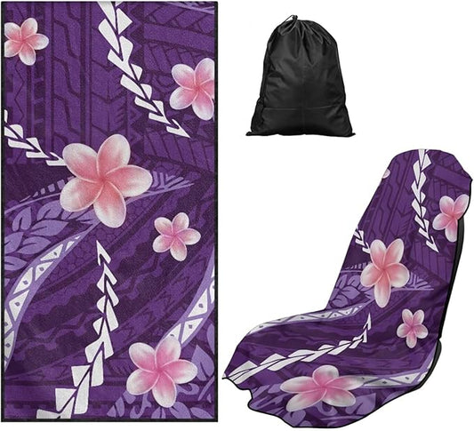 Bulopur Polynesia Tropical Car Seat Towel Cover After Gym Workout Running Swimming Frangipani Water Absorbent Sweatproof Car Seat Cover Towel Blanket Automotive Accessories for Girly Women