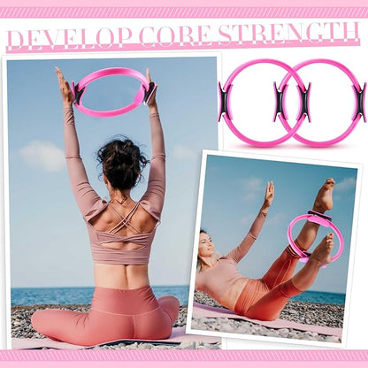 Poen Pilates Equipment Kit for Home Workout Pilates Ring and Ball Set for Women 12'' Circle Yoga Fitness Essentials Kit with Resistance Bands, Yoga Strap, Socks,Bag