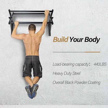 BDL Wall Mounted Pull Up Bar Chin Up bar Multifunctional Dip Station for Indoor Home Gym Workout, Power Tower Set Training Equipment Fitness Dip Stand Supports to 440 Lbs