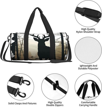 Sports Gym Bag for Women Men Travel Duffel Bag Tote Weekender Bag Carry on Overnight Bag for Travel Swimming Fitness Workout Sports Deer Silhouette Duffle Bag