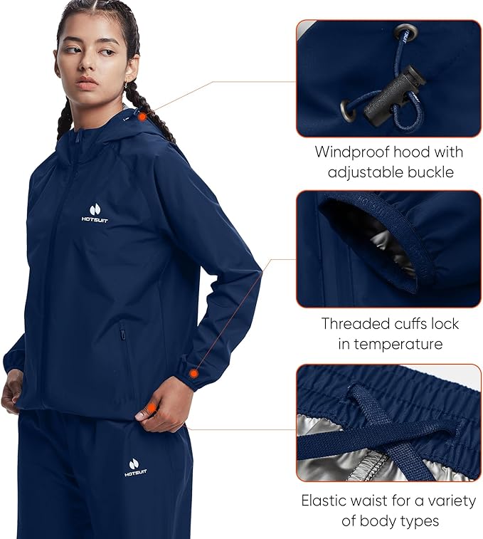 HOTSUIT Sauna Suit Women Machine Washable Sweat Sauna Jacket Pants Anti Rip Sweat Suits for Gym Workout