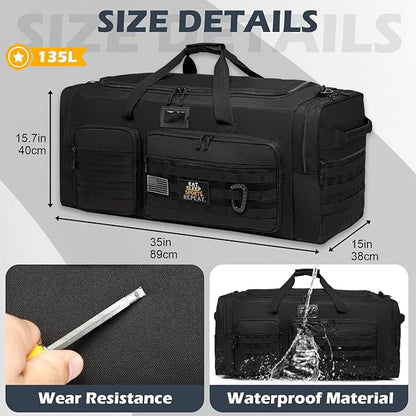 135L Large Duffle Bag, Heavy Duty Duffle Bag for Travel, Extra Large Sports Gym Equipment Bag for Soccer Baseball Basketball Hockey Football, Black