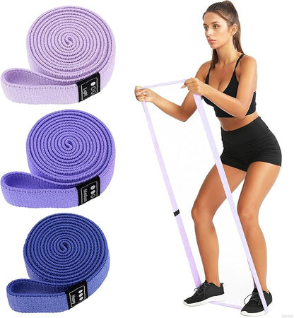 Fabric Resistance Bands - 3-Pack Set, Long Cloth Exercise Bands for Home Workout Strength Training, Yoga & Pilates | with Storage Bag