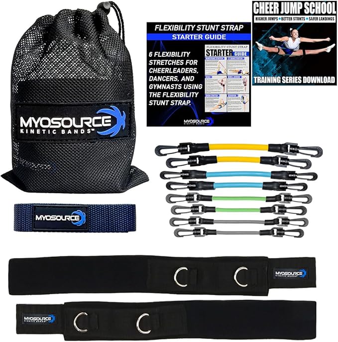 Cheer Kinetic Bands – Leg Resistance Bands for Cheerleaders | Improve Flexibility, Jumps, Stunts & Tumbling | 4-Level Resistance System with 12 Stunt Strap Colors + Digital Training Downloads