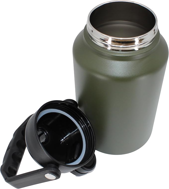 64 Ounce Half Gallon Insulated Water Bottle, Large Capacity Vacuum Flask with Handgrip (OD Green)