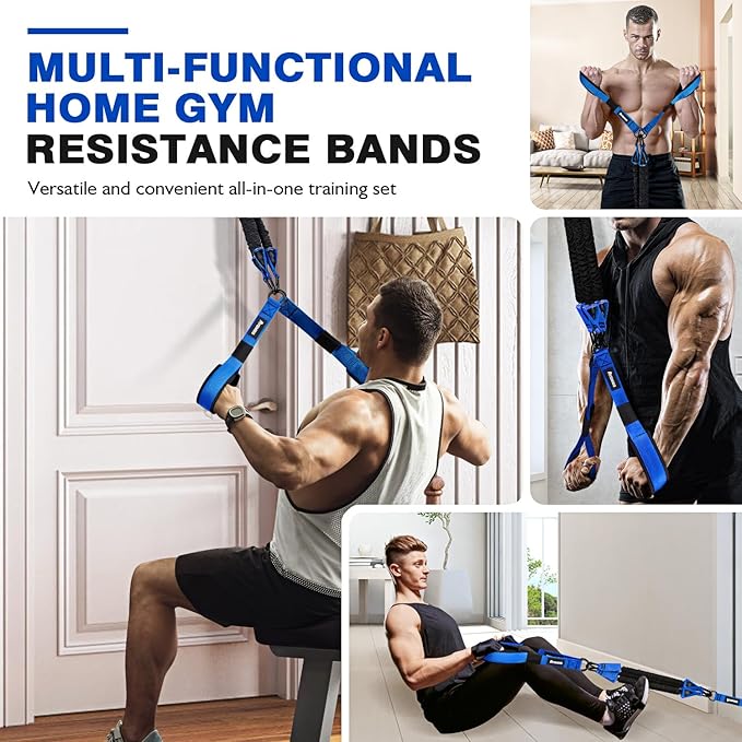 Home Gym Workout Equipment, Heavy Resistance Bands with Handles, Door Anchor, Tricep Rope Pull Down Attachment for Triceps, Biceps, Arms,Chest,Back Exercise, Best Replacement for Cable Machines