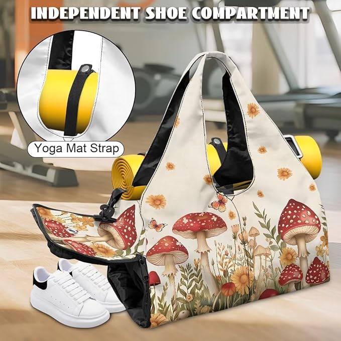Gym Bag with Yoga Mat Holder Large Tote Bag With Multi Pockets for Women Men Dry Wet Separated Pocket Carryall Yoga Tote Bag for Pilates Travel Workout Office