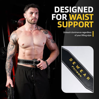 Genuine Leather Weight Lifting Belt, 4”& 6” Padded Lumbar Back Support, 10 Adjustable Holes, Gym Weight Belt Ideal for Deadlift, Powerlifting, Bodybuilding and Squat