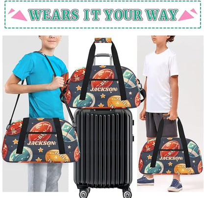 Personalized Football Gym Duffel Bags Boys with Custom Name Kids Pigskin Sport Bags for Training Travel Overnight Weekender