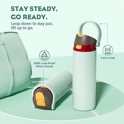 POWCAN 24 oz Travel Water Bottle: 2-in-1 Push-Button Spout & Quick-Flip Straw, Leakproof, Cold 24Hrs, Fits Car Cup Holder, Stainless Steel Sports Cup for School, Travel, Gym, Outdoor Gift (Clay Bay)