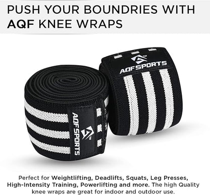 AQF Knee Wraps Weight Lifting Bandage - IPL and USPA Approved Gym Knee Support - Heavy Duty 78” Elasticated Support Straps Guard Powerlifting, Squatting (Pair)