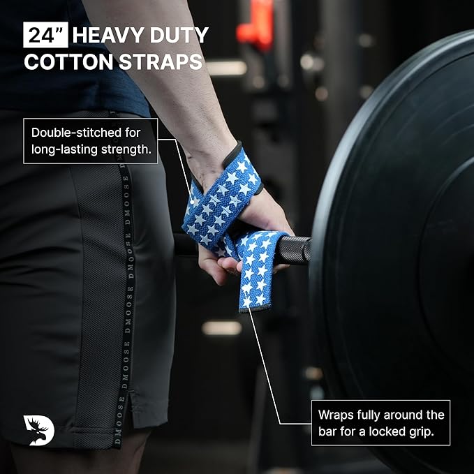 DMoose Fitness Lifting Straps 24" (Pair) - 5mm Padded Durable Wrist Straps for Weightlifting & Powerlifting - Cotton Lifting Strap with Silicone Grip for Men & Women - Deadlift Strap for Gym Workout