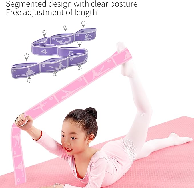 2 PCS Kids Stretching Strap - 8-Loop Adjustable Stretch Bands for Dance, Ballet, Yoga, Gymnastics Workout, Children‘s Fitness Equipment, Stretching Resistance Bands and Home Flexibility Training