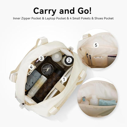 Gym Bag with Yoga Mat Holders, Carry On for Pilates Women & Men with Laptop & Shoe Compartment Large Duffle Travel Weekender Tote with Key Ring Clip Personal Item Workout, Easy to Clean - Green