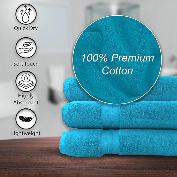 100% Cotton Bath Towels, 24x48 Pack of 6 Towels, Quick Dry, Highly Absorbent, Soft Feel Towel, Gym, Spa, Bathroom, Shower, Pool, Luxury Soft Towels (Teal, KC-2448-6-TEAL)