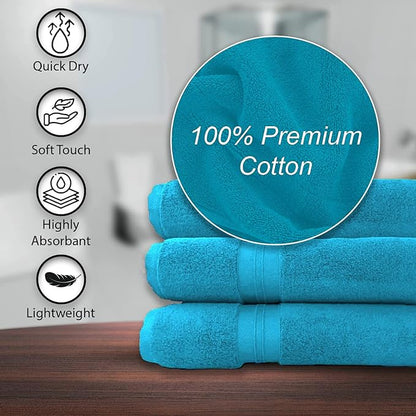 100% Cotton Bath Towels, 24x48 Pack of 6 Towels, Quick Dry, Highly Absorbent, Soft Feel Towel, Gym, Spa, Bathroom, Shower, Pool, Luxury Soft Towels (Teal, KC-2448-6-TEAL)