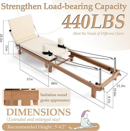 Foldable Pilates Reformer & Pilates Square Box Set–90% Pre-Assembled Home Gym Women Men Workouts Bundle, Dual Resistance System (Springs + Latex), Jumpboard & Adjustable Foot Bar for All Levels