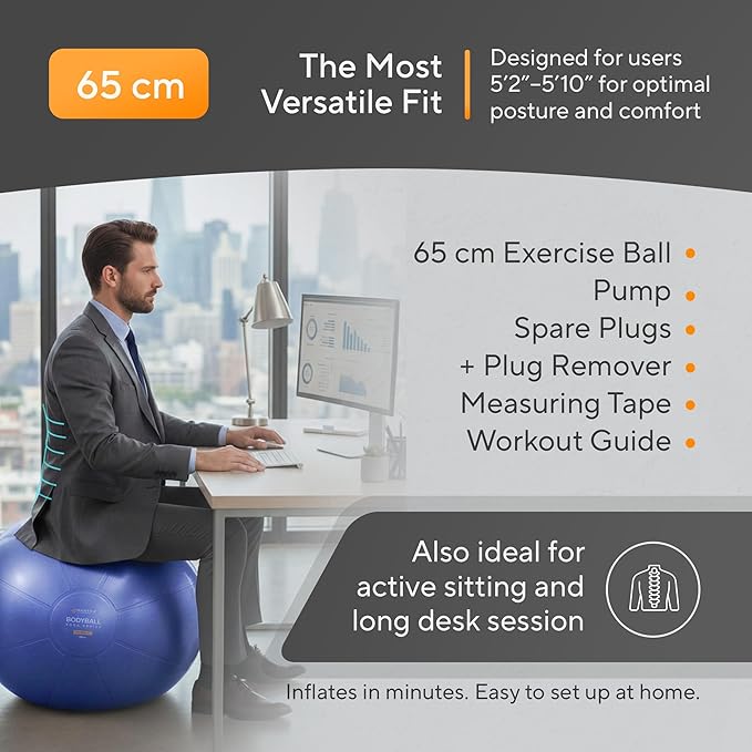 MANTRA SPORTS Exercise Ball – Yoga Ball for Pilates & Fitness - Birthing for Pregnancy, Stability, Core, Balance, Therapy for Physical Rehab, Workout for Home Gym & Office Chair, Fast Pump Included