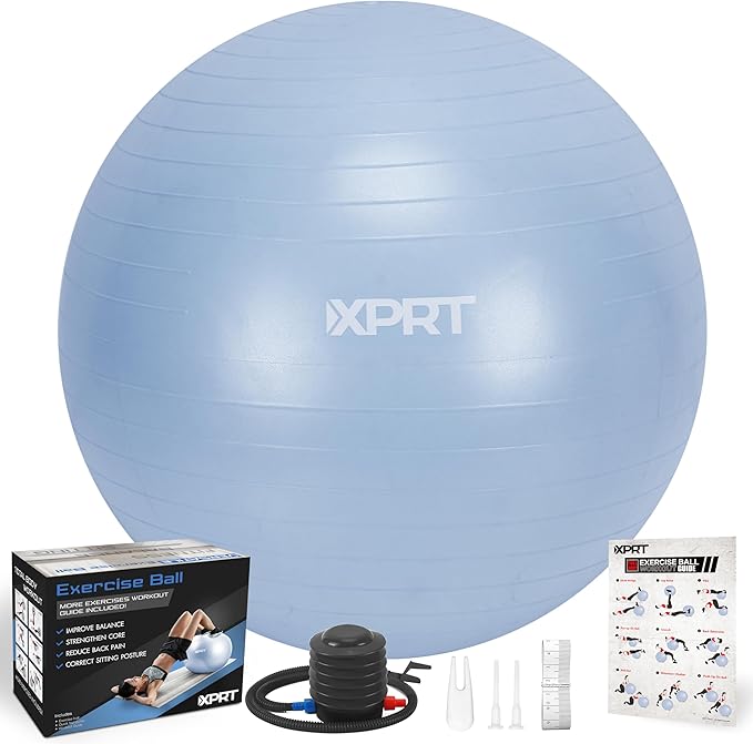 XPRT Fitness Exercise Ball (55/65/75cm) - Yoga Ball for Home Gym Workout, Physical Therapy, Balance, Stability Training - Office Ball Chair with Quick Pump (5 Colors)