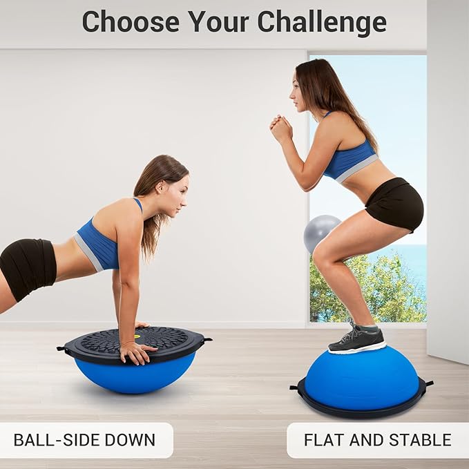 Half Balance Ball Trainer Textured Non-Slip Base for Unshakeable Stability, Includes 2 Resistance Bands + Pump & Bonus Ball - Ultimate Home Gym & Therapy Powerhouse for Every Athlete