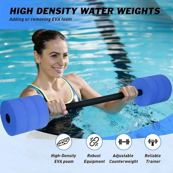 Hikeen Aquatic Exercise Dumbbells Water Dumbbell Pool Resistance Aquatic Fitness Barbells with 4 High-Density EVA Foam Pool Weights Dumbbells, for Water Aerobics Weight Loss