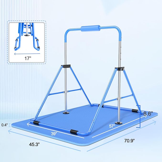 Safly Fun Foldable Gymnastics Bar for Kids, Adjustable 35"-51", Sturdy 145 lbs Capacity, Easy-to-Assemble, Gymnastics Equipment for Kids for Indoor/Outdoor Training
