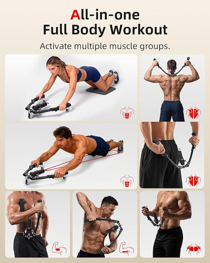 Abahub Twister Arm Exerciser, Enhanced Hydraulic Power Chest Expander with AB Rollers, 22-440LBS Adjustable Resistance Home Gym Equipment, Shoulder Muscle Trainer for Arm, Chest & Core Workout