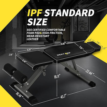Adjustable Weight Bench,1000 LB Fast Folding Workout Bench for Home Gym Strength Training, Incline Decline Flat Utility Bench Press for Full Body Workout, Upright Storage Yellow Exercise Bench