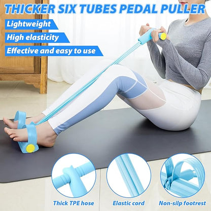 17 Pcs Home Pilates Kit with Resistance Bands 6 Tube Pedal Puller Resistance Band Set for Women Weight Loss Leg Training Workout Equipment Gym Exercise Equipment Beginners Yoga