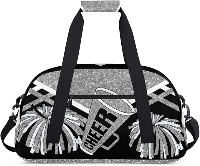 Cheerleading Dance Bag Girls, Sports Bag Gym Sport Duffel Bag Weekender Cheerleaders Bags Travel Dancing Lightweight Bag, Silver Black Glitters Print Effect