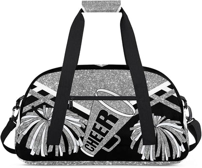 Cheerleading Dance Bag Girls, Sports Bag Gym Sport Duffel Bag Weekender Cheerleaders Bags Travel Dancing Lightweight Bag, Silver Black Glitters Print Effect