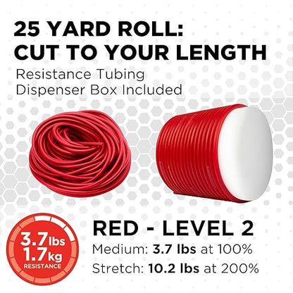 THERABAND Latex Resistance Tubing, Red, Medium Level 2, 25 ft Roll, Professional Grade for Upper and Lower Body Workouts, Cut-to-Length, Color-Coded Resistance Levels