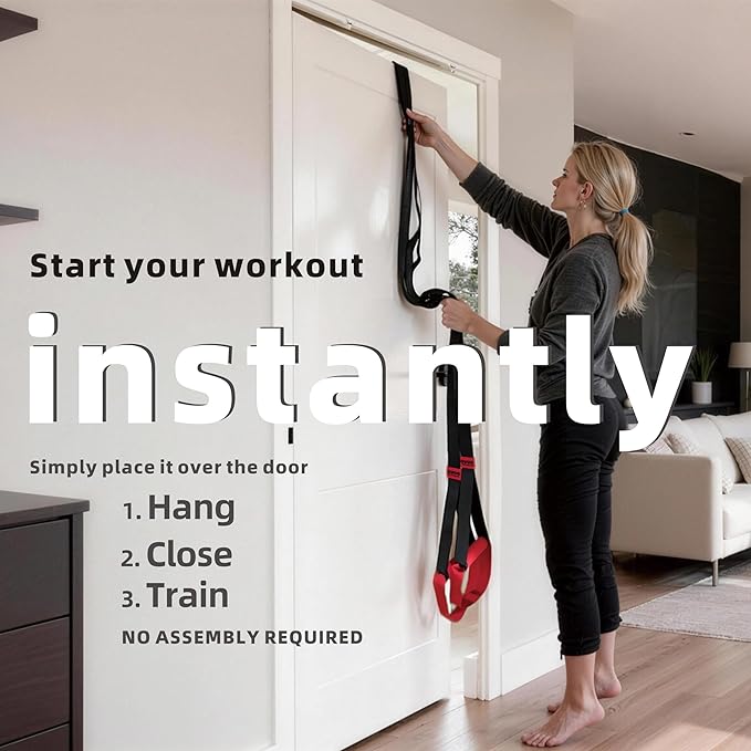 Suspension Straps Trainer for Home Gym – Integrated Door Anchor for 1-Second Setup, All in One Bodyweight Resistance Straps for Indoor & Outdoor Fitness Training System
