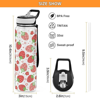 Burbuja Red Strawberry 32 oz Water Bottle with Straw Lid, Leakproof & BPA Free Tritan Bottle for Gym Fitness Outdoor Sports