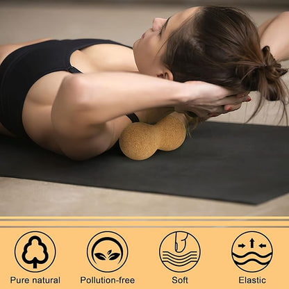 Natural Cork Peanut Massage Ball Roller Trigger Point Myofascial Release Double Lacrosse Massage Set