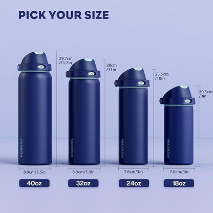 POWCAN 18 oz Insulated Stainless Steel Water Bottle: 2-in-1 Push-Button Spout & Quick-Flip Straw, Leakproof, Cold 24 Hrs, Fits Car Cup Holder, Sports Bottle for Travel, Gym, School Gift (Wit & Wings)