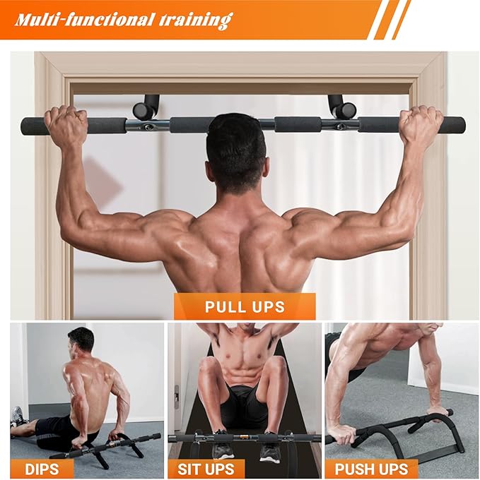ENERGI CORE Pull Up Bar for Doorway | No-Screw Chin Up Bar with Multi-Grip Foam Handles | Heavy-Duty Home Gym Strength Training Equipment | Upper Body Workout Bar for Standard Door Frames