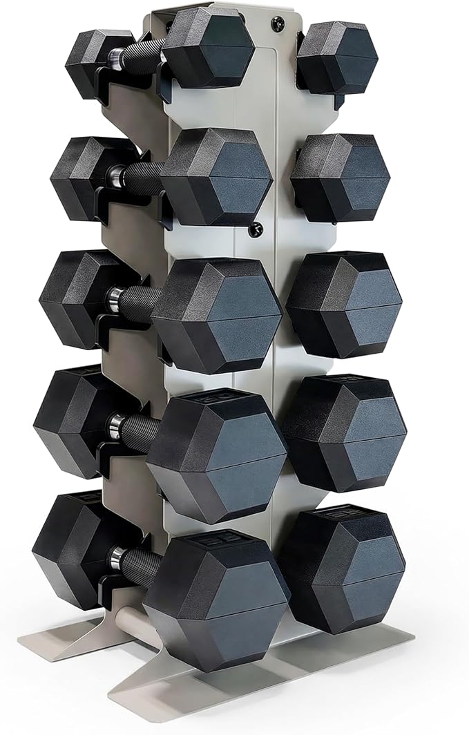 CAP Barbell Rubber Coated Hex Dumbbell Set with Vertical Rack | 100-300 lbs Free Weights Dumbbells Set for Home Gym | Multiple Options