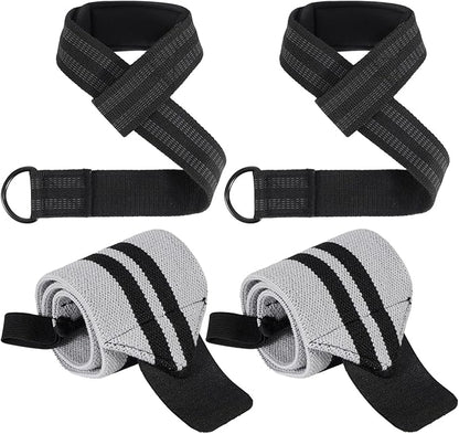 Lifting Straps and Wrist Wraps, 24" Lifting Wrist Straps Padded Neoprene for Weightlifting, Powerlifting, Deadlifts 18" Weightlifting Wrist Wraps with Heavy Duty Thumb Loop for Strength Training, Bodybuilding