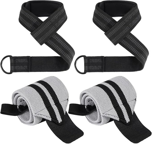 Lifting Straps and Wrist Wraps, 24" Lifting Wrist Straps Padded Neoprene for Weightlifting, Powerlifting, Deadlifts 18" Weightlifting Wrist Wraps with Heavy Duty Thumb Loop for Strength Training, Bodybuilding