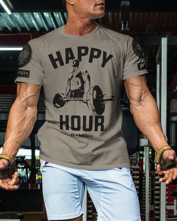 Gymish Lifestyle Happy Hour Deadlift Work Out T-Shirt, Weightlifting Gym Shirts